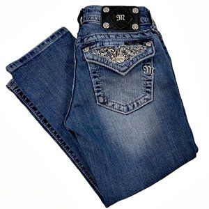Miss Me Jeans Cuffed Denim Capri Cotton Blend Size 26 Bling Rhinestones JP6168P